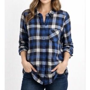 Torrid Women's Blue Plaid Flannel Button Up Long Sleeve Camp Shirt Size 1X
